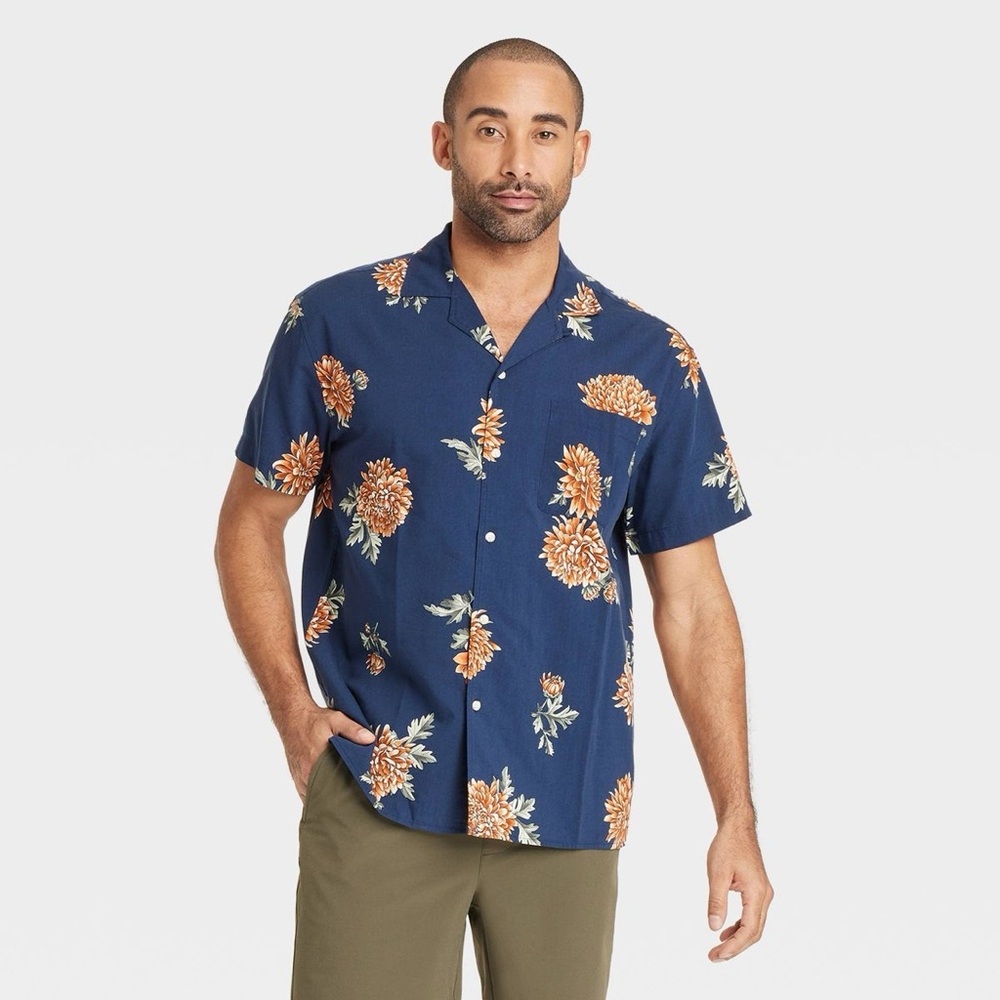 Mens Medium- Brand New- Men's Vacay Short Sleeve Challis Camp Goodfellow & Co